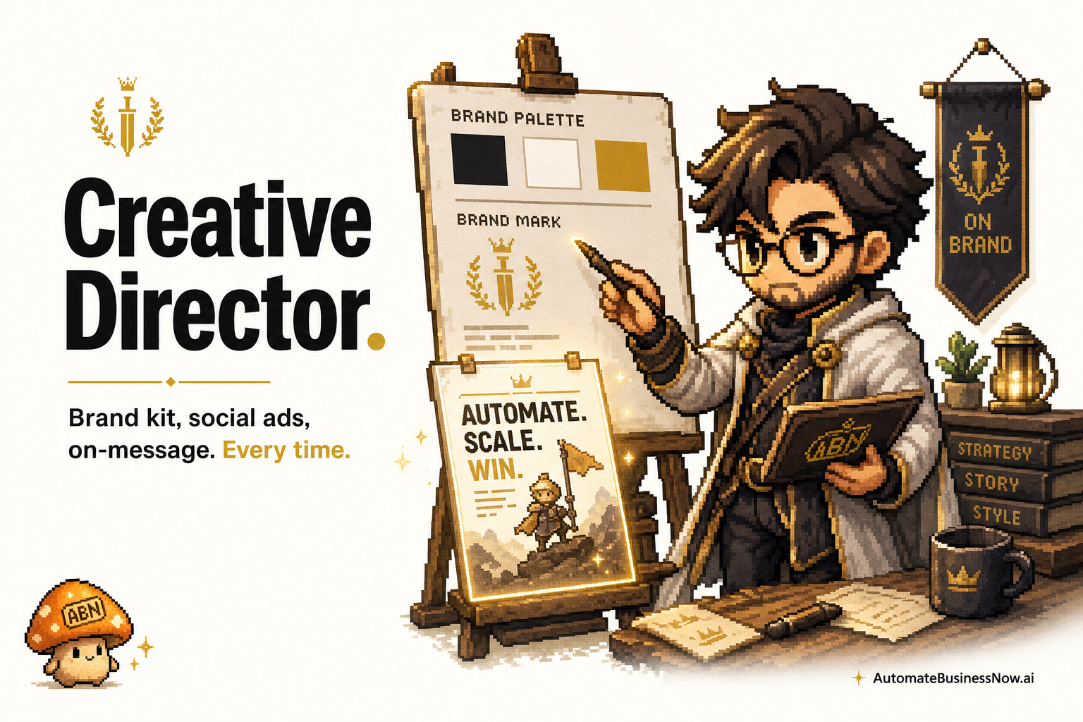 Creative Director at work — brand-illustrated AI employee hero