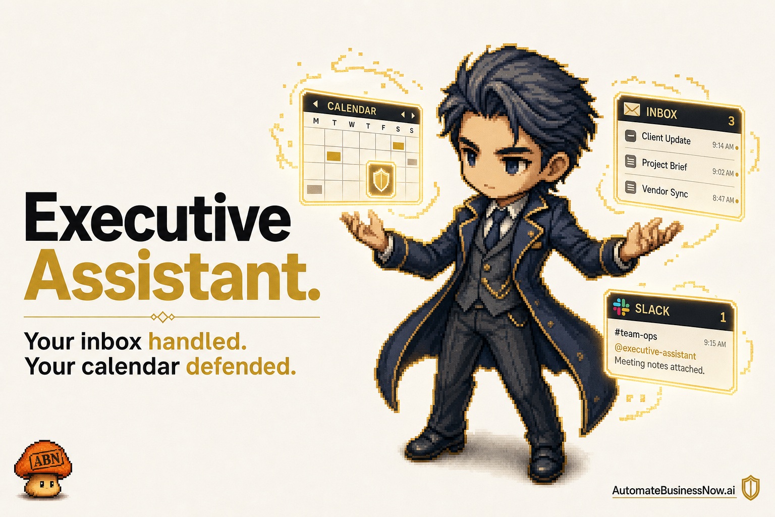 Executive Assistant at work — brand-illustrated AI employee hero