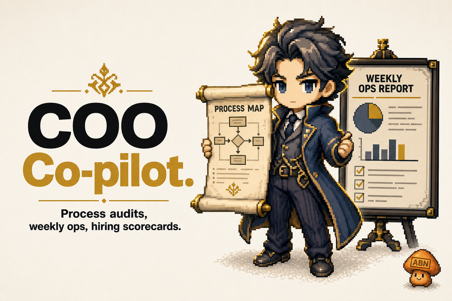 COO Co-pilot at work — brand-illustrated AI employee hero